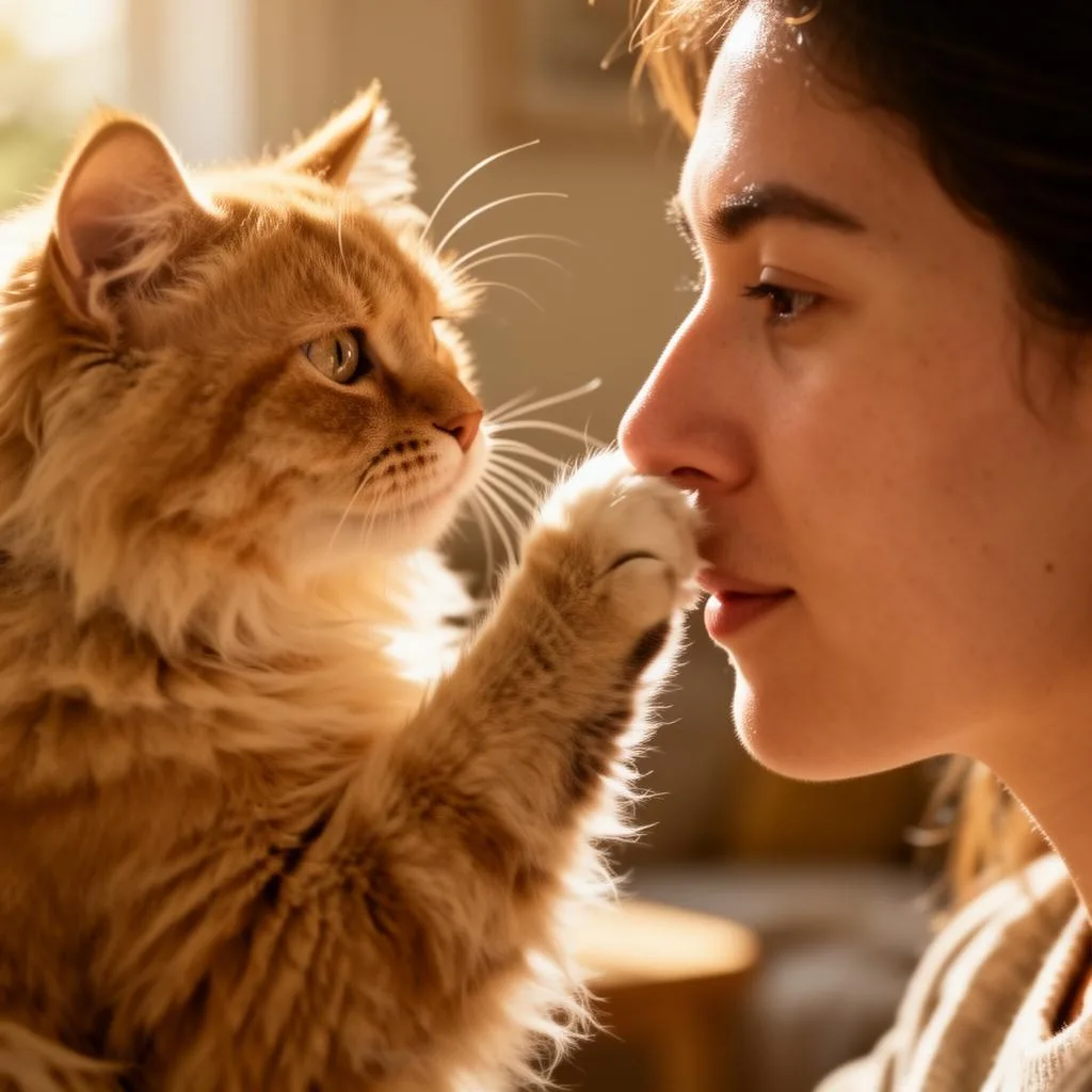 A fluffy cat watching out a sunlit window in a warm sunlit home